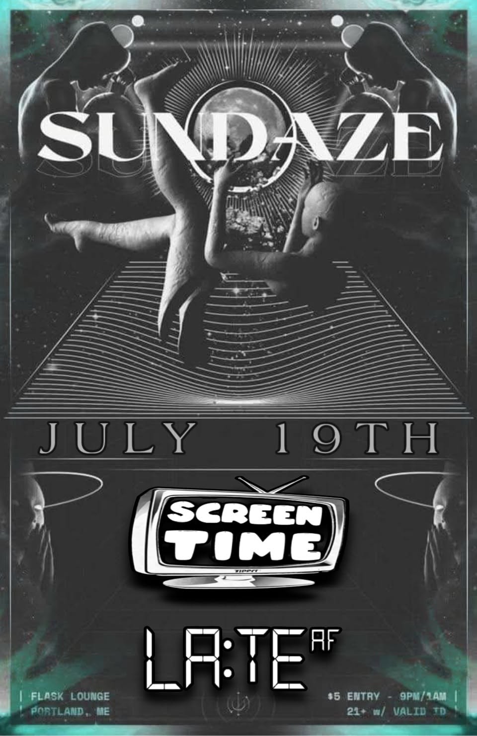 Sundaze flyer for July 19th at Flask Lounge.
